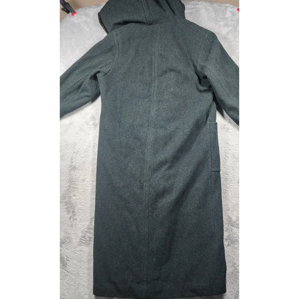 Vintage LL Bean Coat Womens 8 Green Wool Hooded Toggle Fur Trim Lined Long - Picture 15 of 15